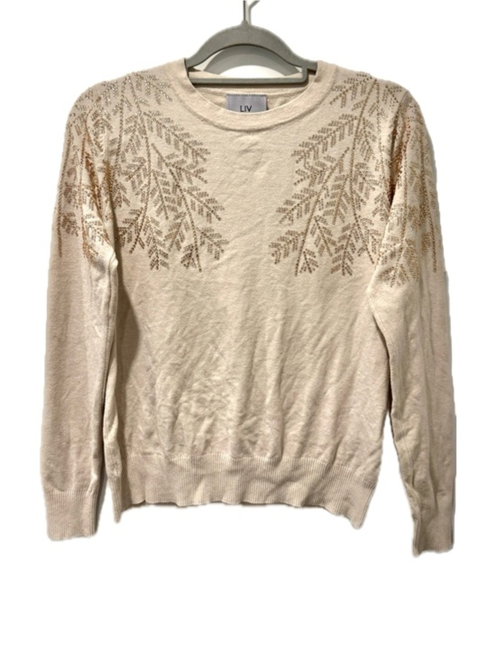 Liv Milano Rhinestone Detail Sweater in Cream